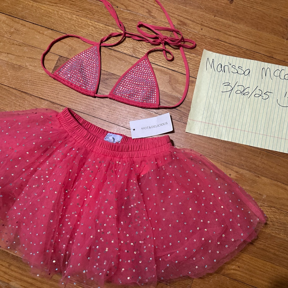 Pink Rhinestone Skirt Set